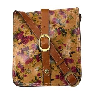 Patricia Nash Floral Leather Crossbody Bag Tan Multicolor Adjustable Strap